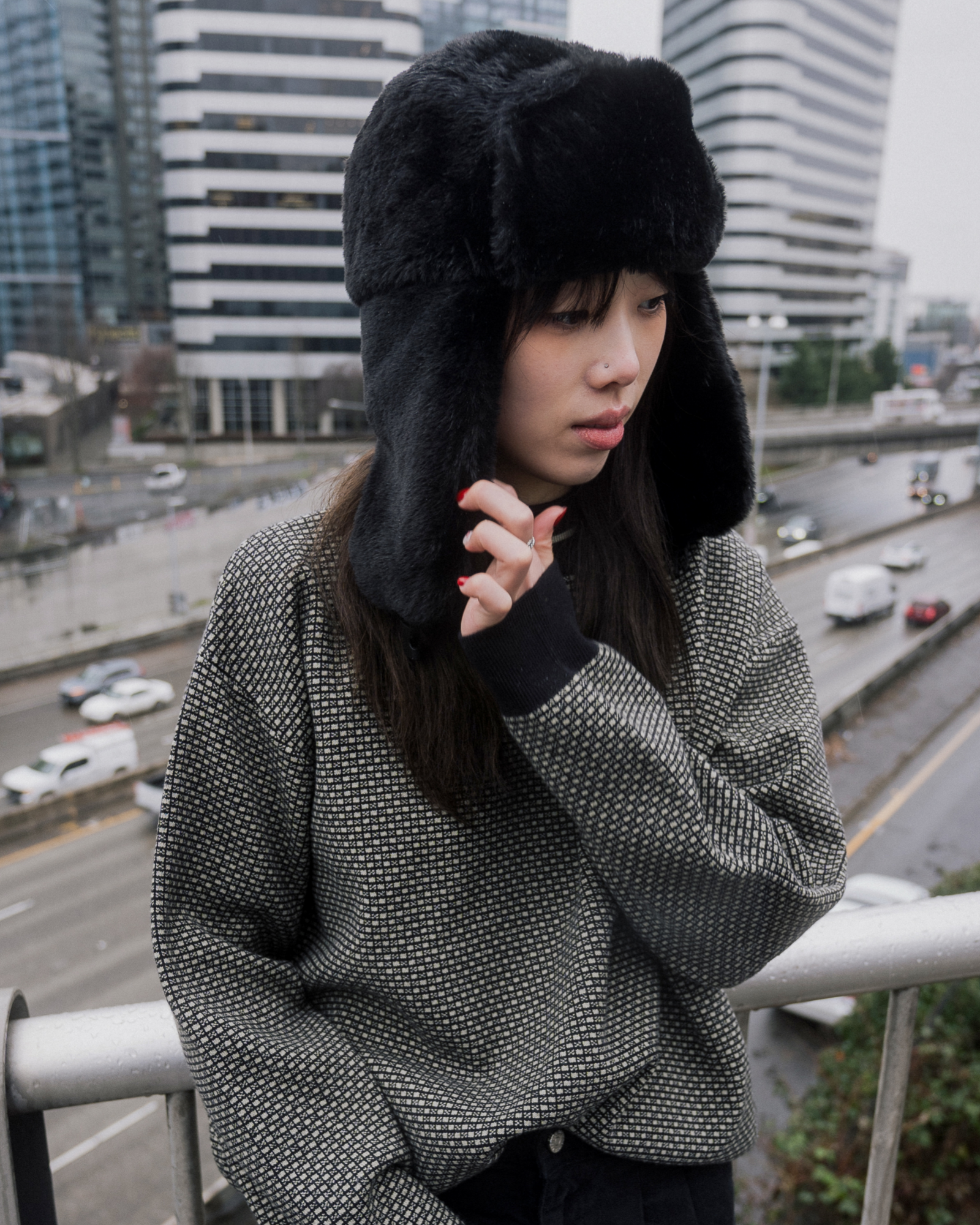 Faux Fur Trapper Hat - Black