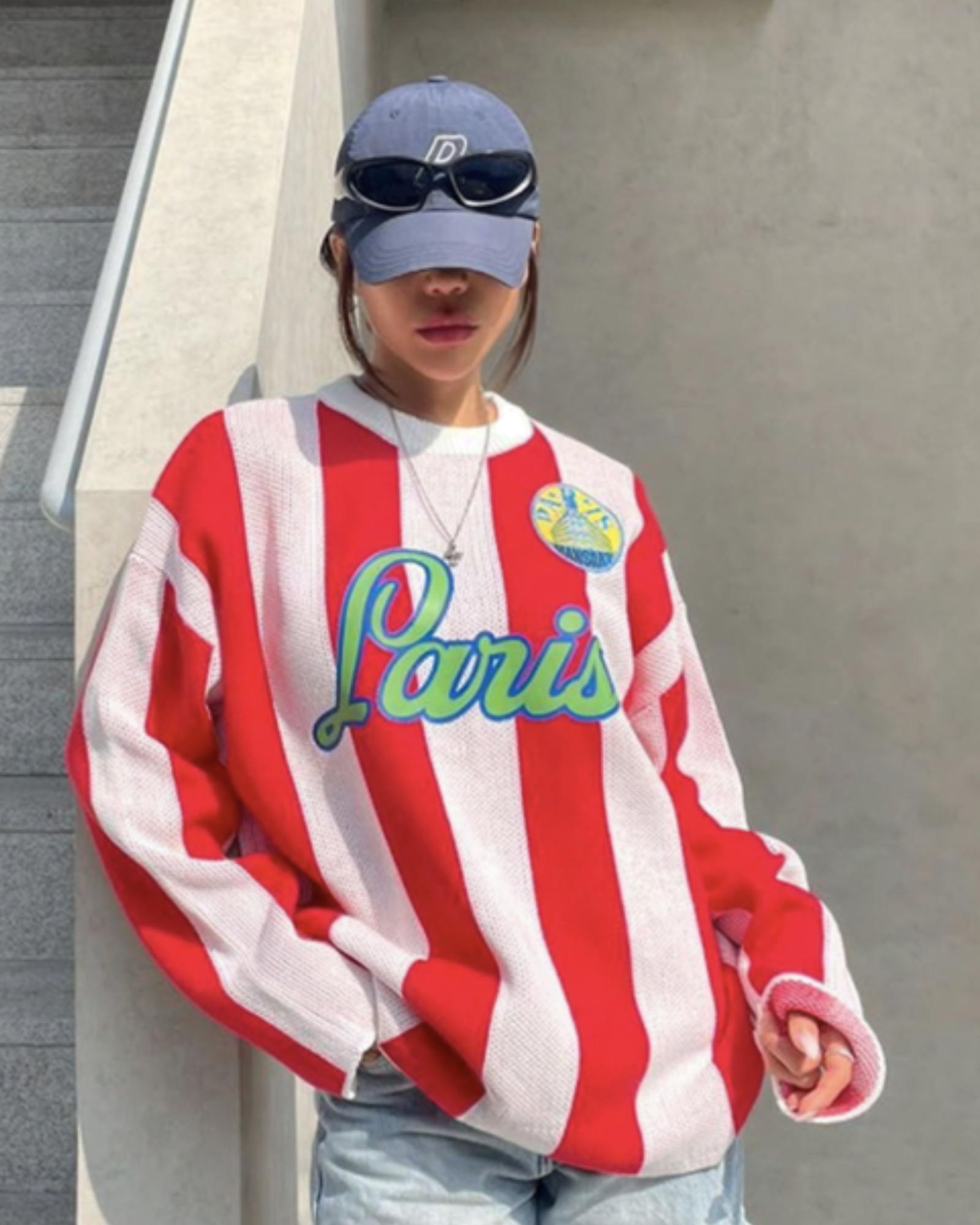 Unisex Paris Striped Sweater - Red