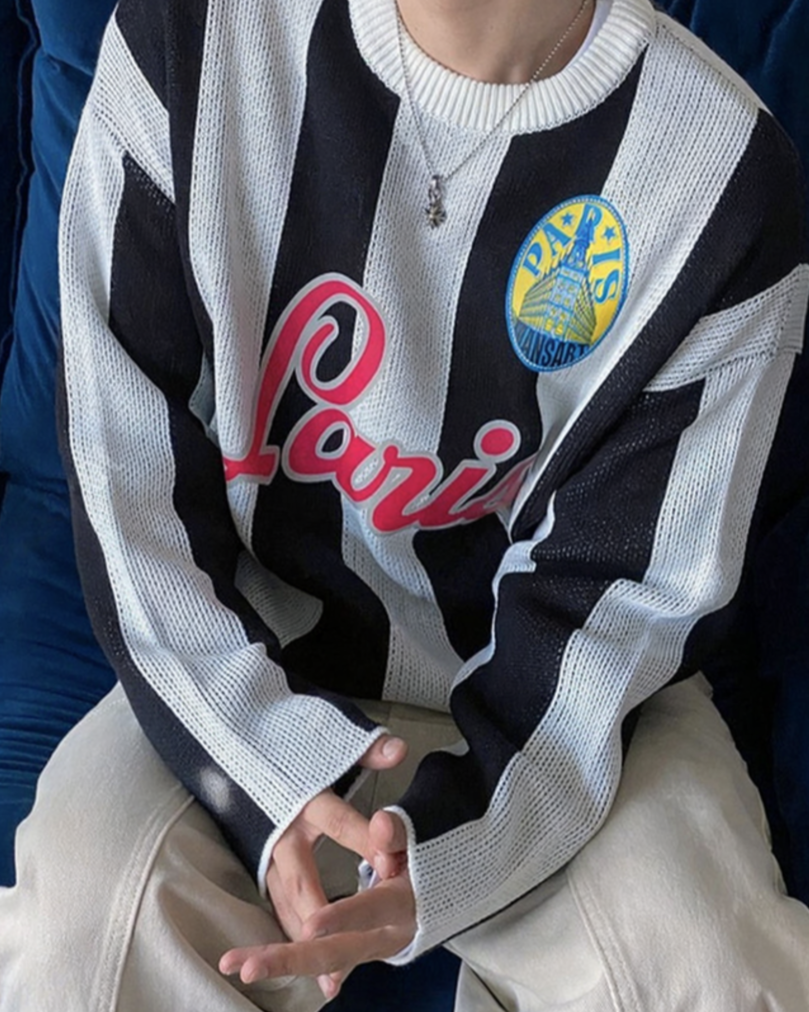 Unisex Paris Striped Sweater - Black