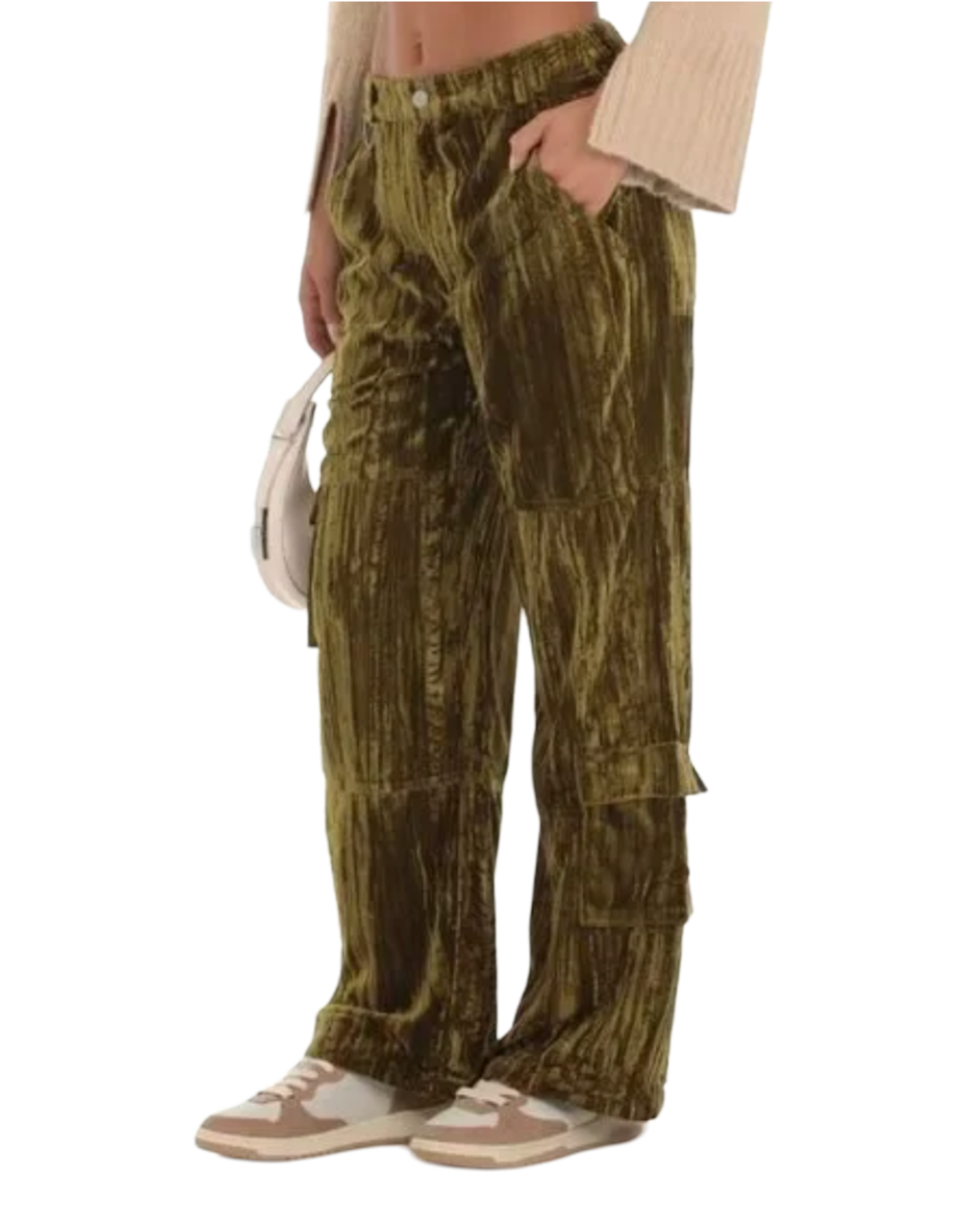 TEXTURED VELVET CARGO PANTS